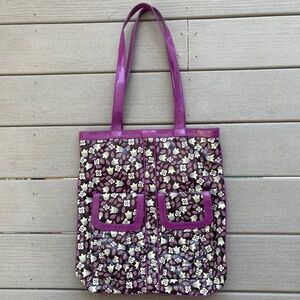 Vera Bradley Teen Idol Tote "PLUM PETALS" 15x14 Shopper Coated Canvas